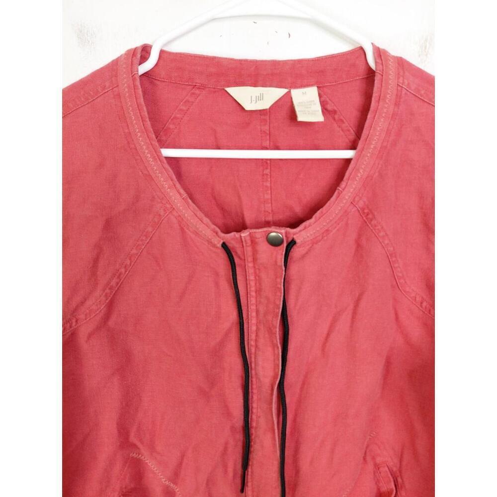J Jill Jacket Womens Medium Vintage Salmon Pink Linen Collarless Full Zip - Picture 3 of 8